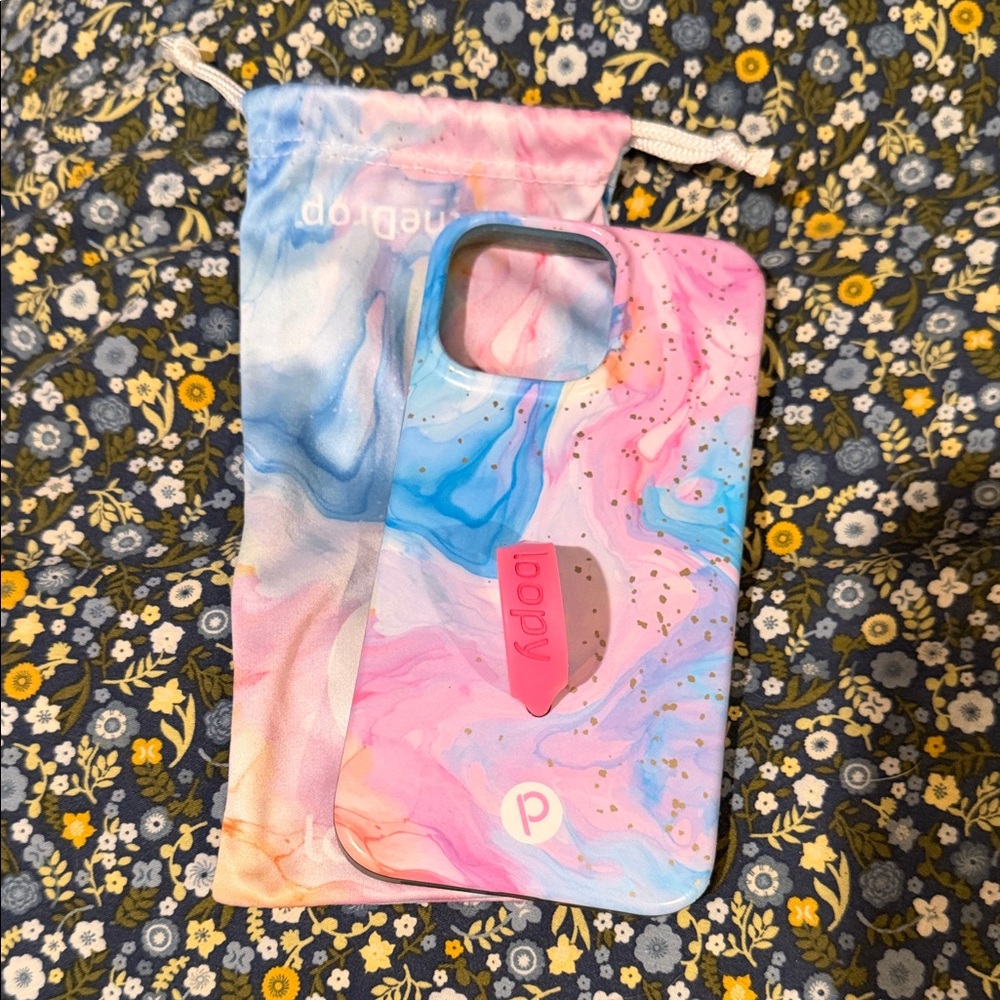 Loopy Case Pink & Blue Marble Phone Case with Grip Loop IPhone 14pro Max
